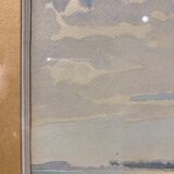 Old painting, landscape, signed Andrée Bouchard, 1950s