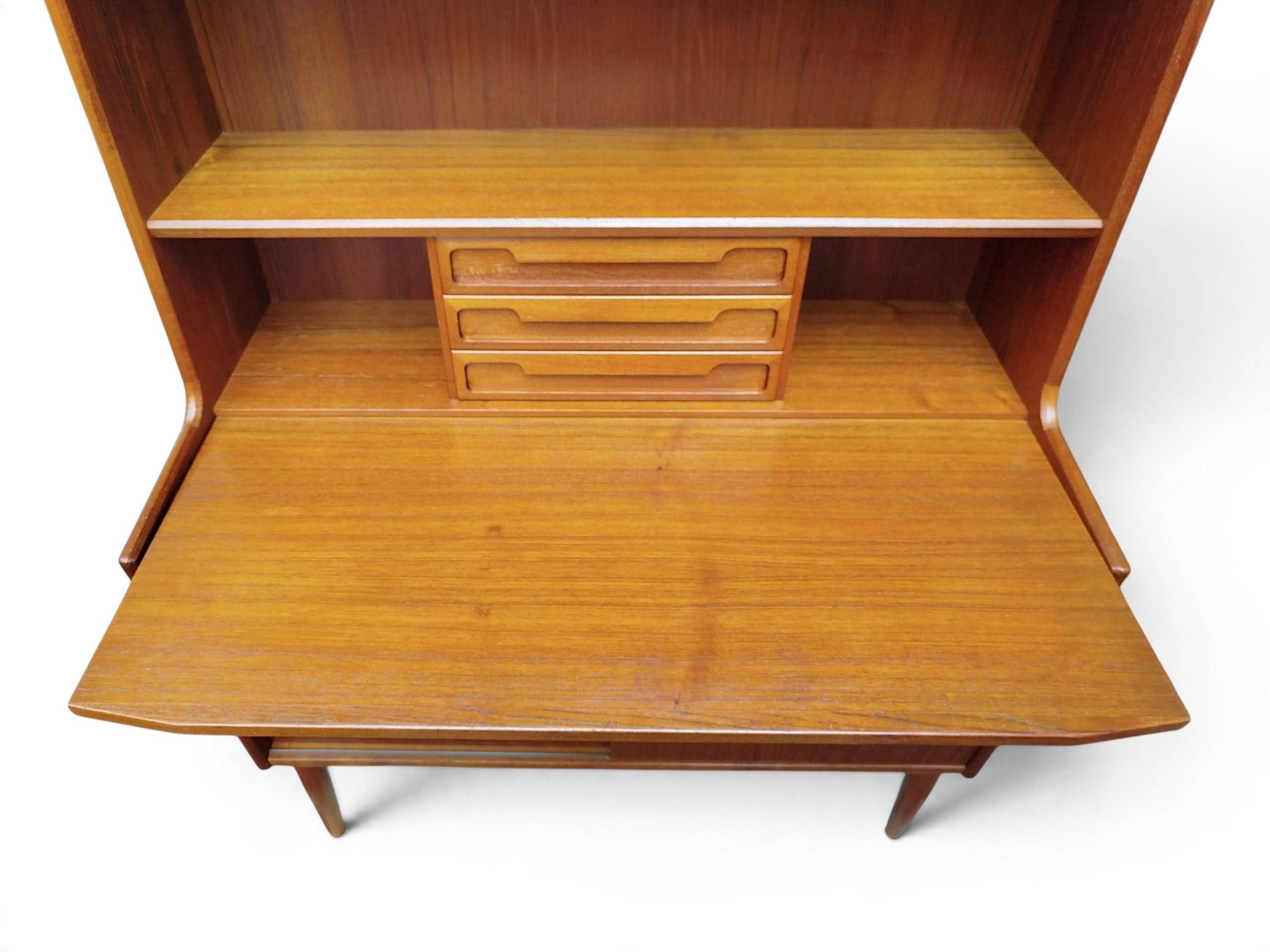 Danish teak secretary bureau with bookcase, Larsens Møbler, 1960s