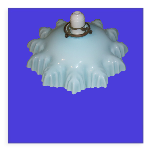 Suspension opaline drapée des années 30 bleue et blanche