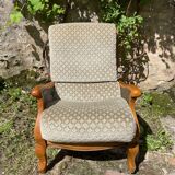 Armchair in wood, cane and velvet