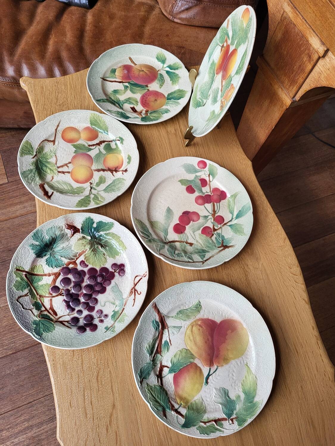 Set of 6 Art Nouveau Barbotine St Clément plates