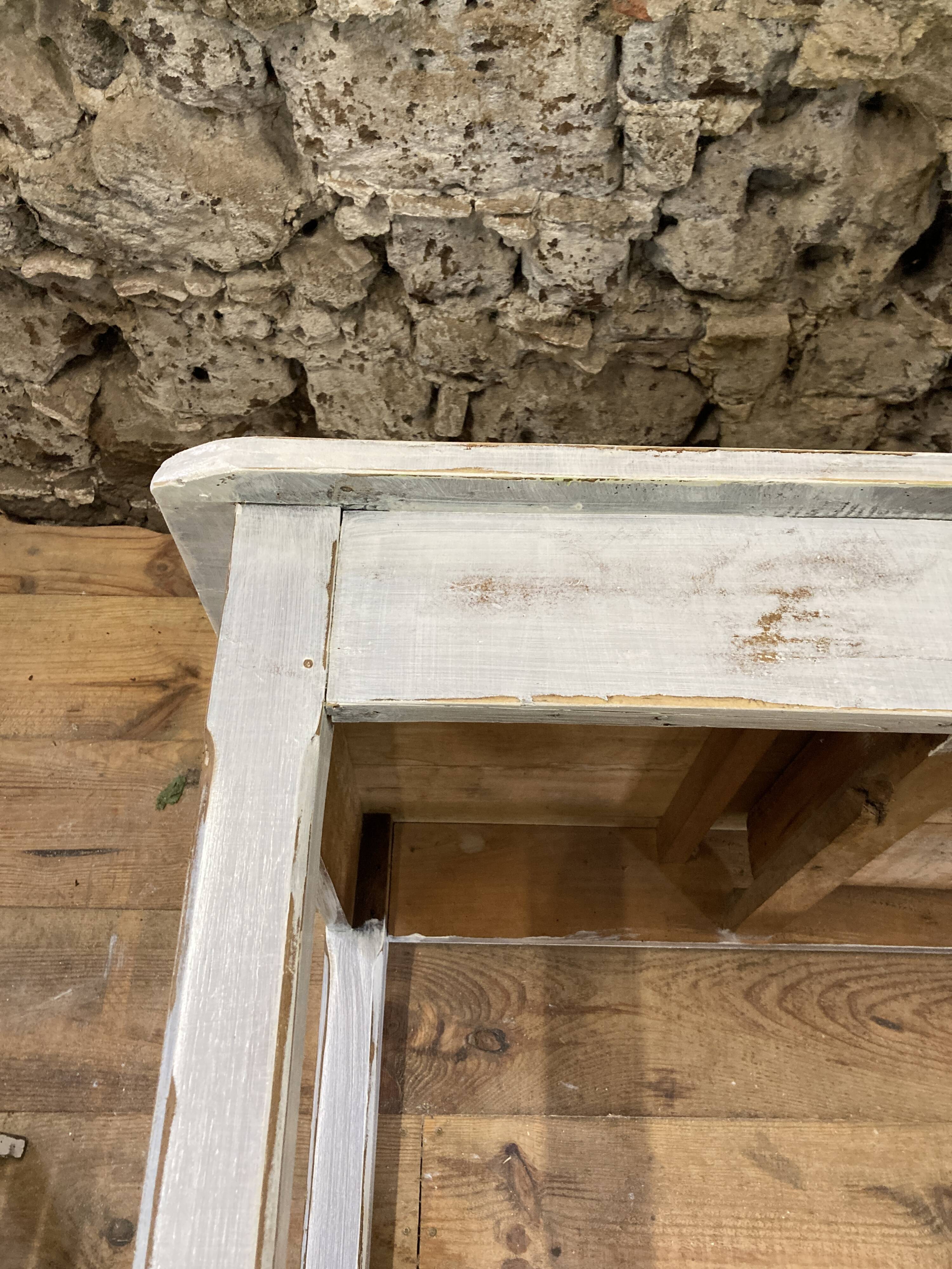 Farmhouse table 6 people white patinated in rectangular solid oak