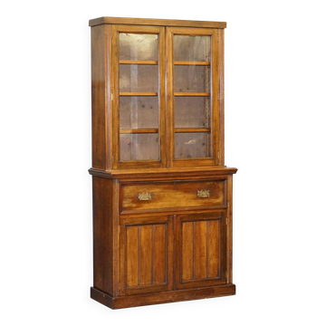 Bibliothèque en bois clair avec secrétaire et surface en cuir