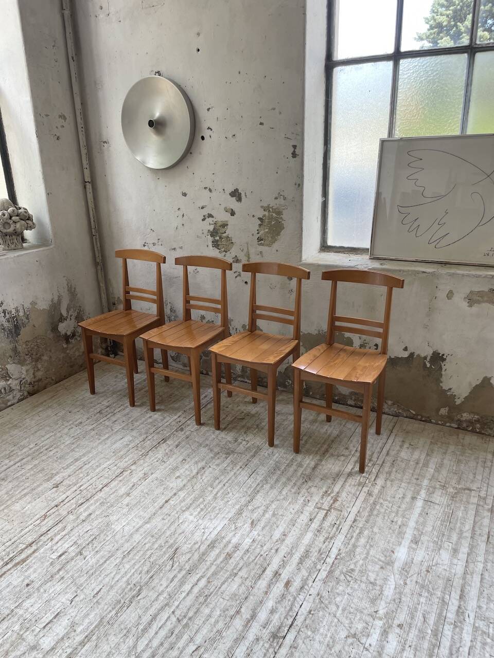 4 golden oak chairs