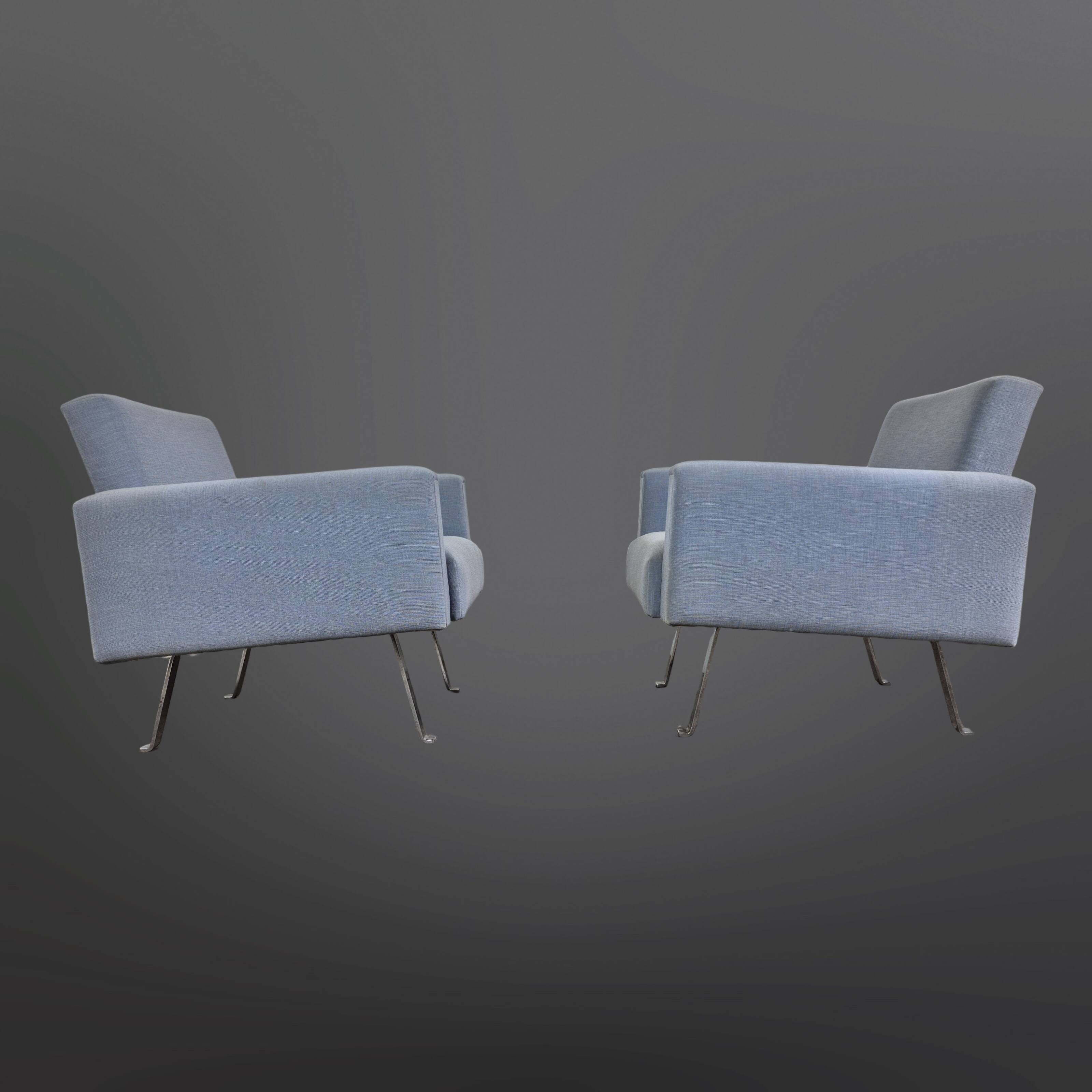 Set of 2 mid-century blue arm chairs, Germany 1950s