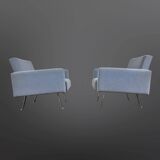 Set of 2 mid-century blue arm chairs, Germany 1950s