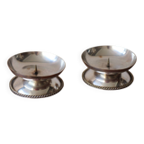 Pair of Low Silver Metal Candlesticks – Twisted Rope Decor