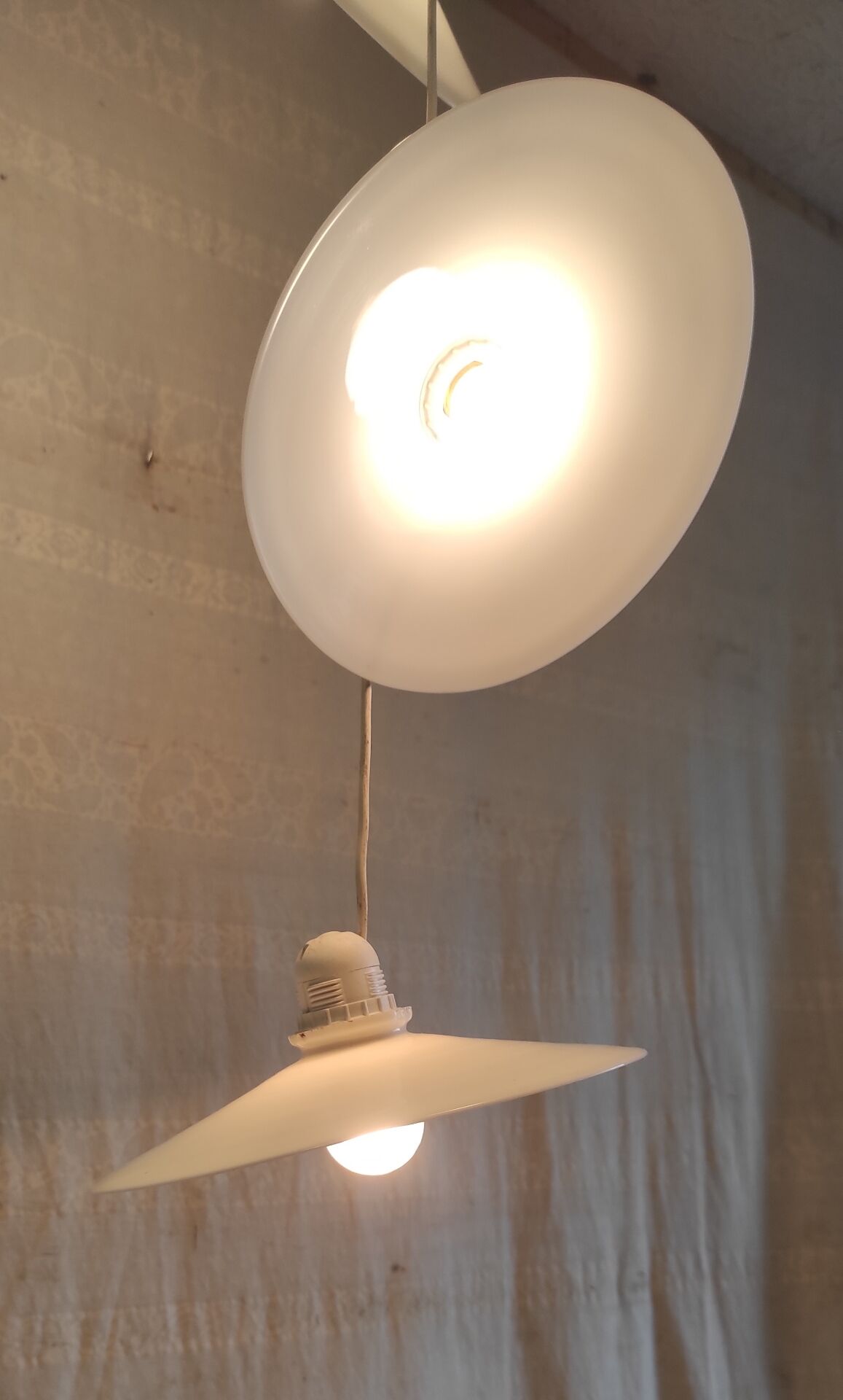 Suspension with three opaline lampshades - mid 20th century.