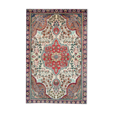 Handwoven oriental cream wool rug, traditional medallion carpet- 90x140cm