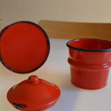 Vintage coffee maker in red and black enamelled sheet