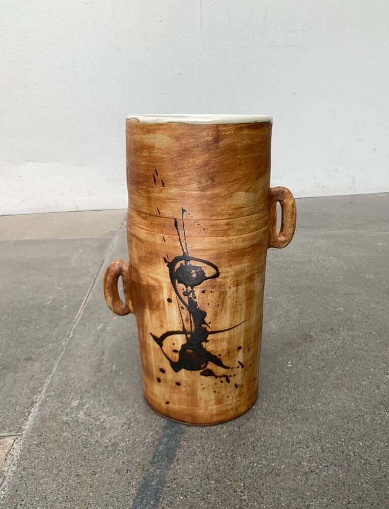 Brutalist mid-century studio pottery vase from La Poterie De La Colombe, 1960s.