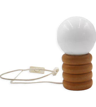 Lampe vintage globe sur socle en bois