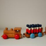 Wooden train with soldiers