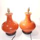 Pair of lamp bases, antique ceramic vases in gourd shape, orange.
