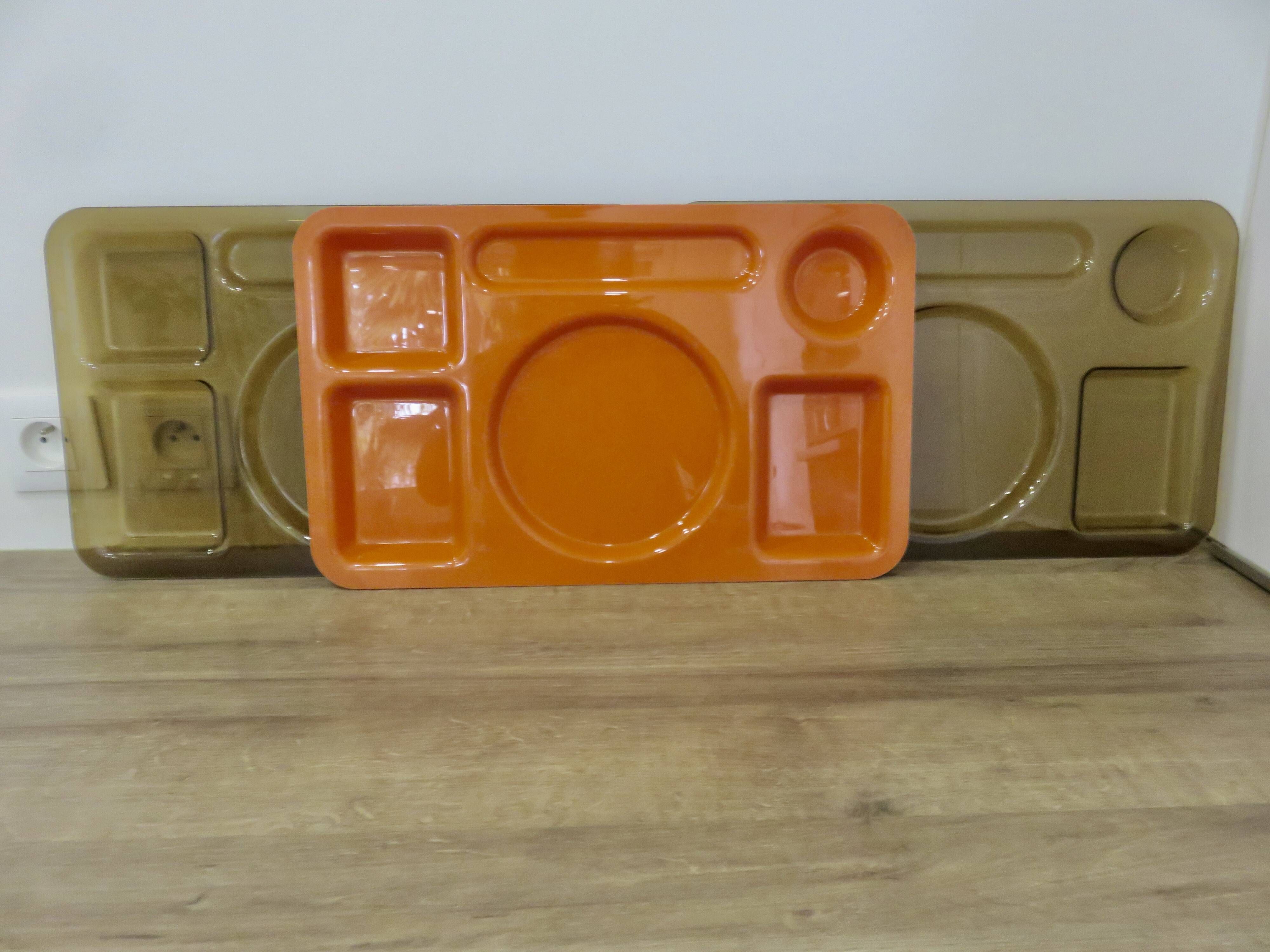 Set of 3 Guzzini trays in transparent ABS and orange ABS, 1970, vintage.
