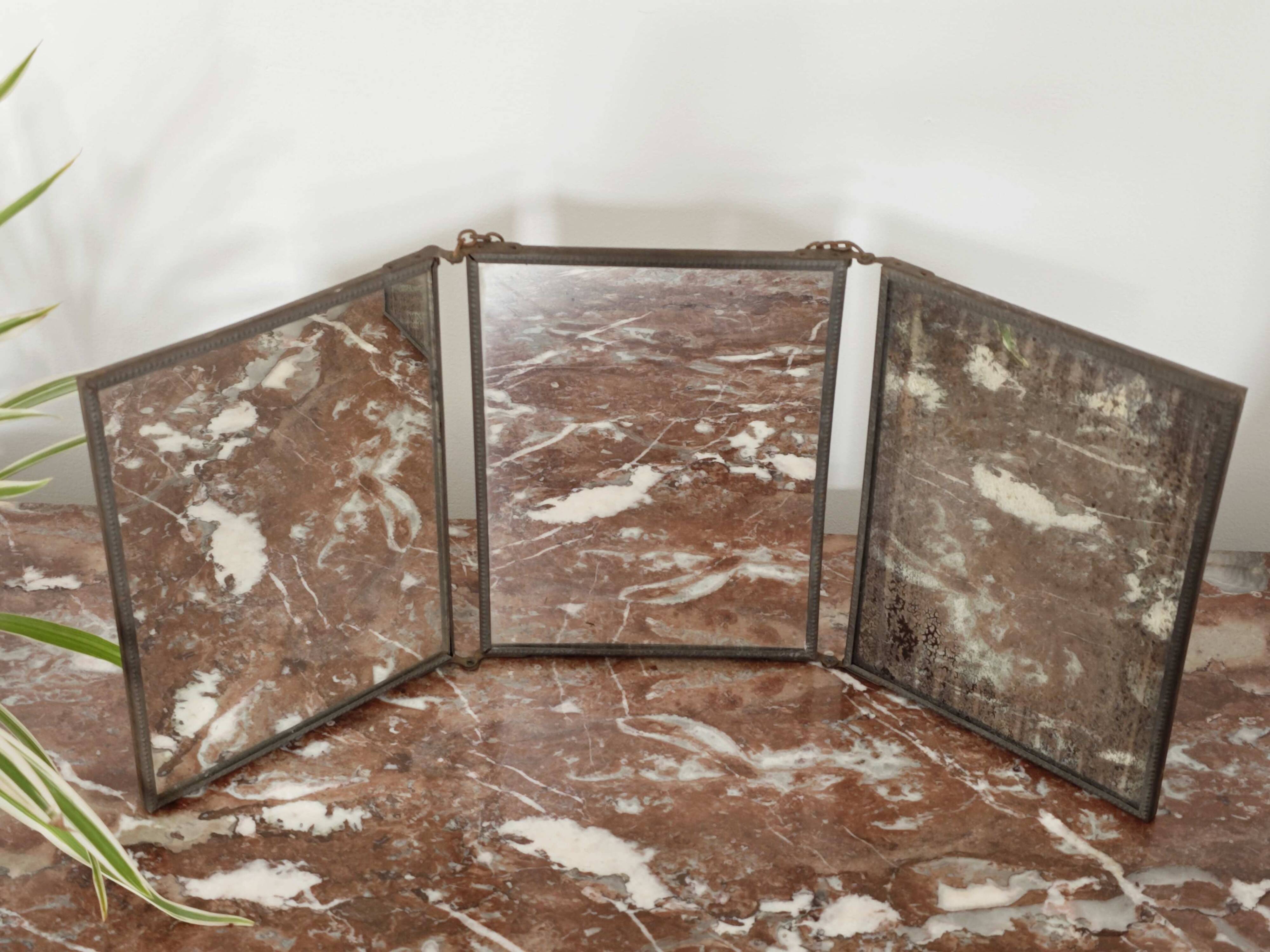 Vintage 1920 barber triptych mirror