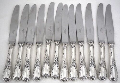 Christofle Marly cutlery set 49 pieces, knives, silver-plated metal, excellent condition.