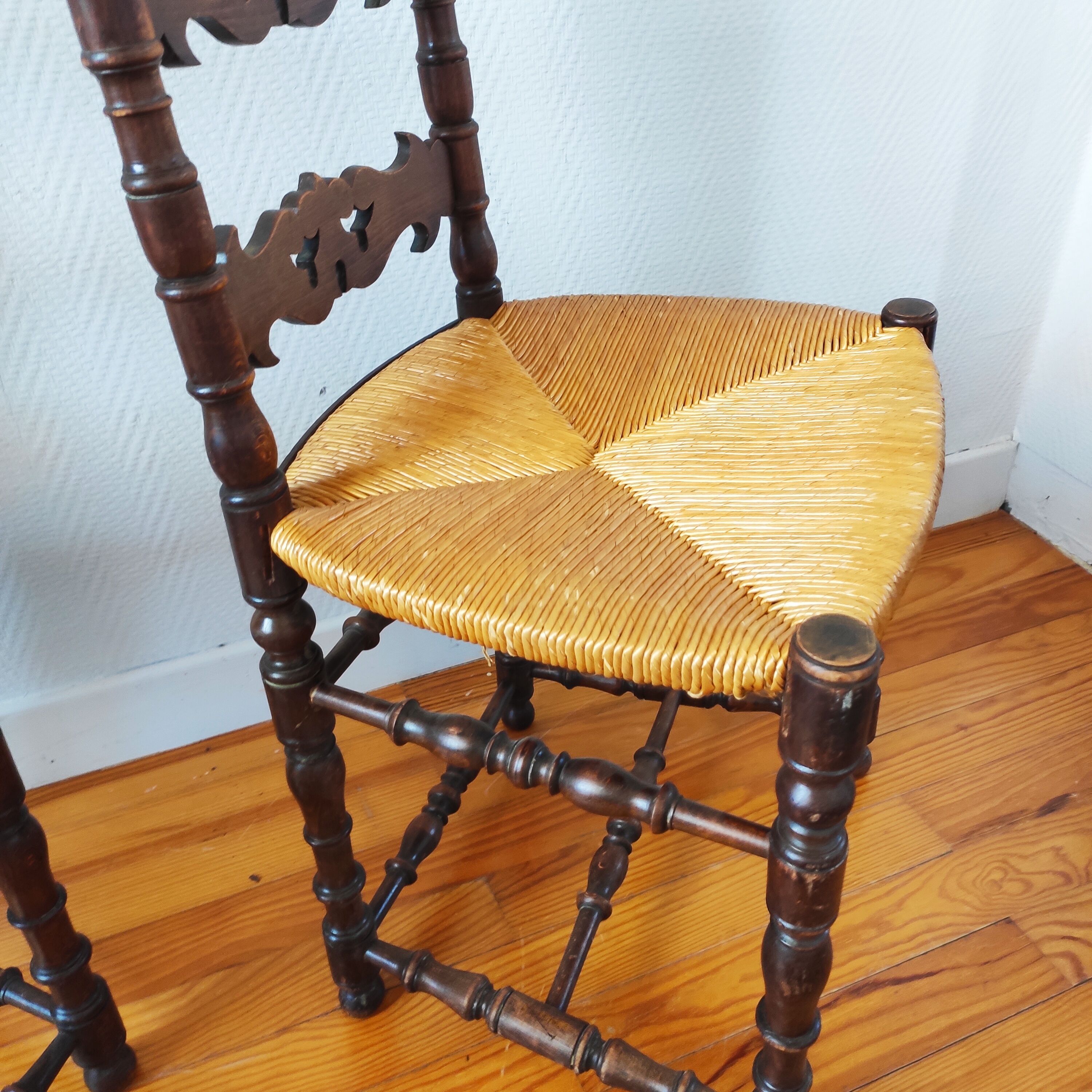 Pair of old turned wood chairs
