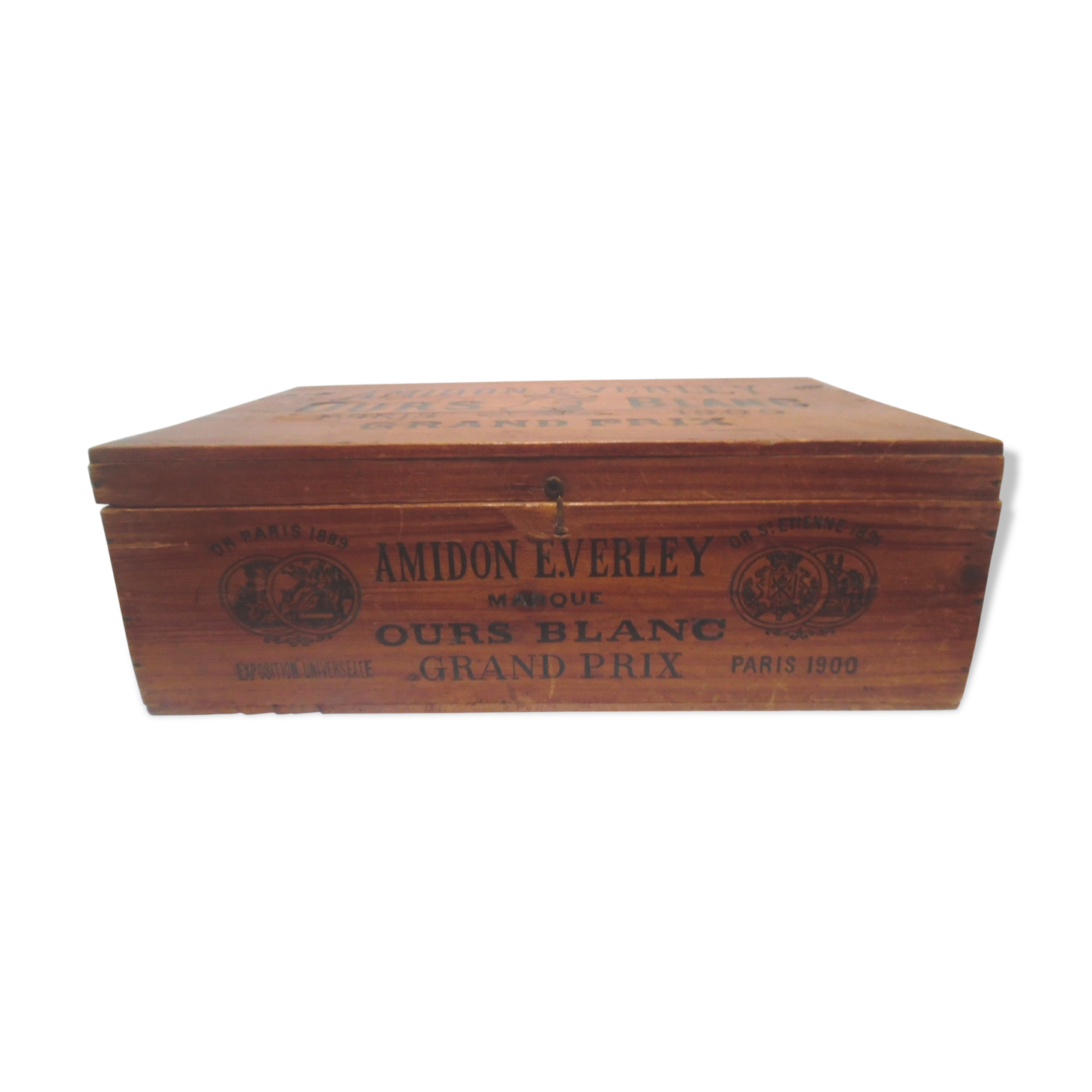 Wooden box advertising white bear starch