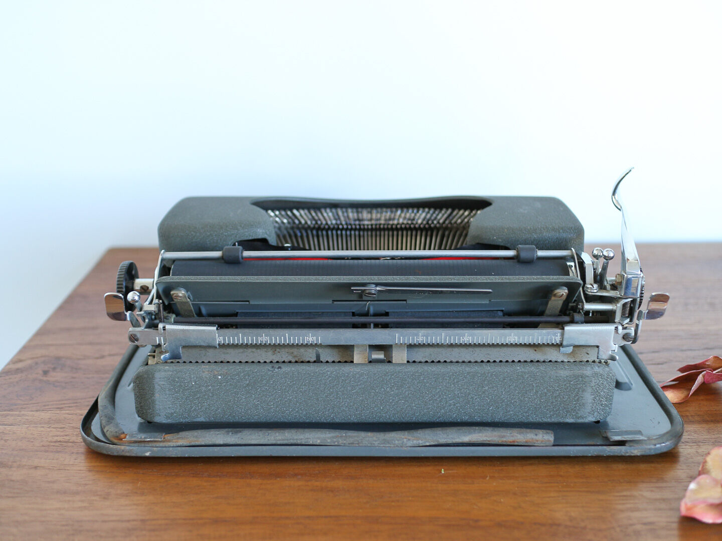 Japy grey-green typewriter with crate