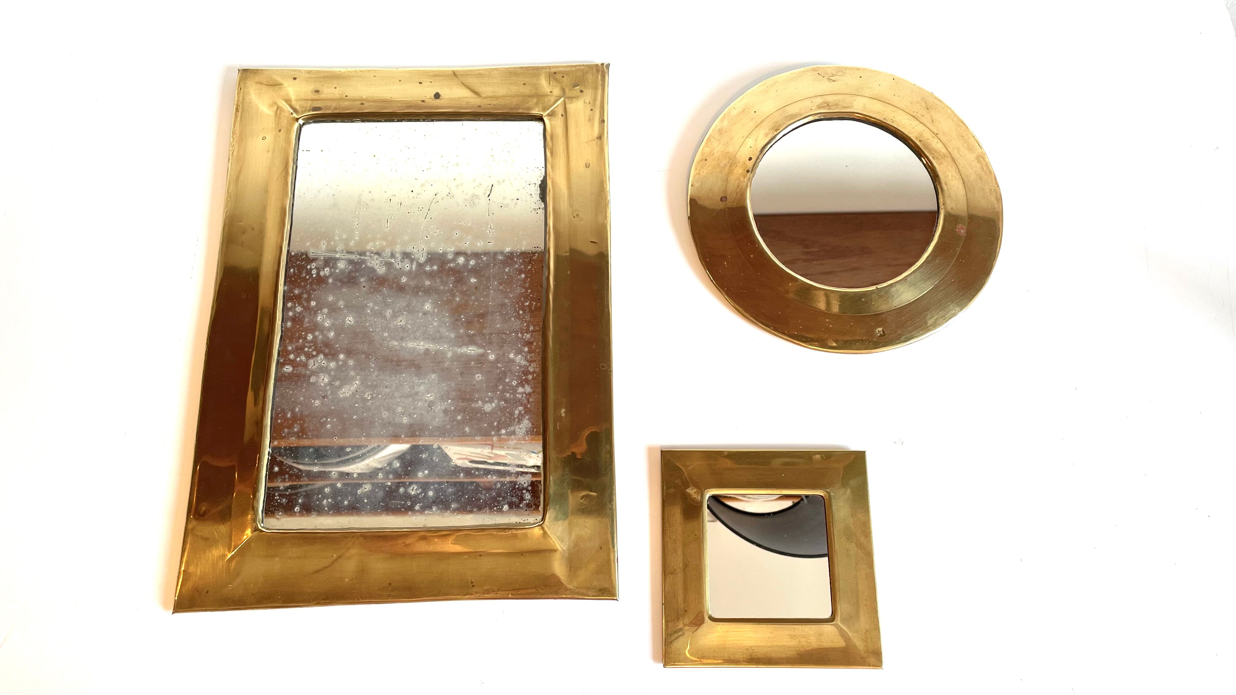 Trio de miroirs en laiton vintage
