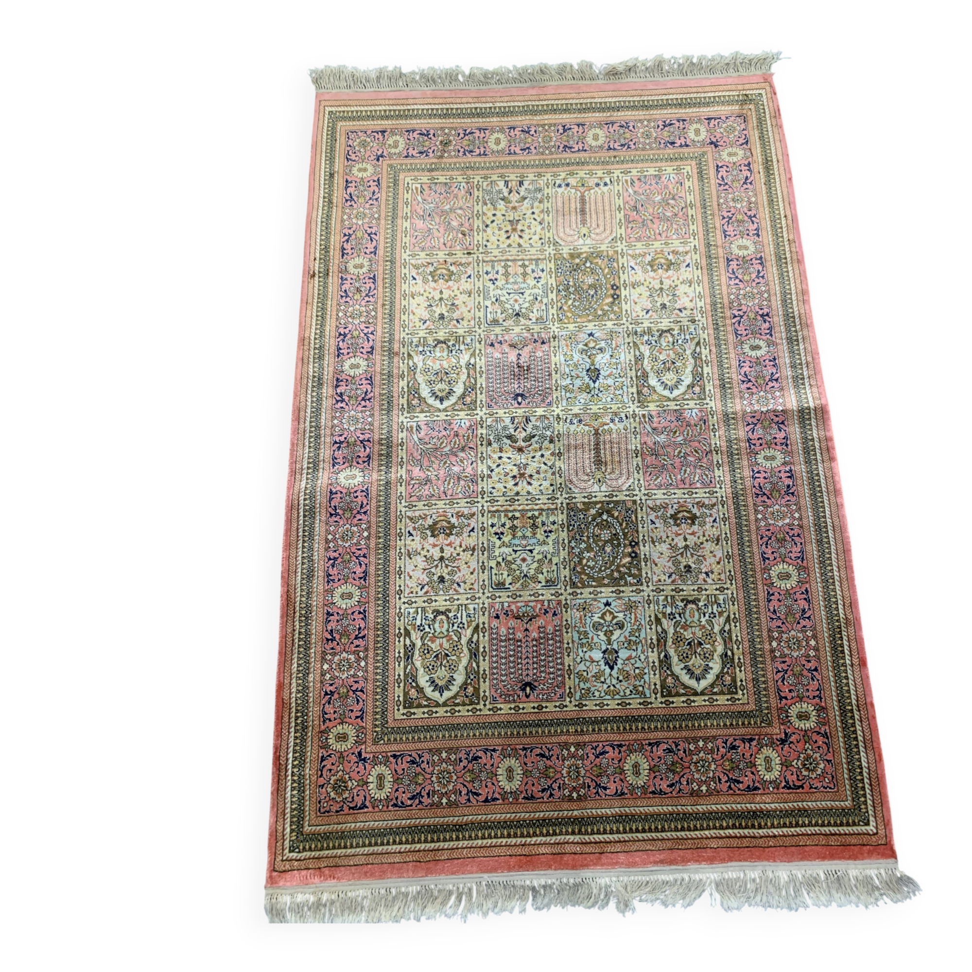 Oriental rug 100% silk hand-knotted – Bakhtiar box pattern 203x124 cm