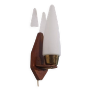 Danish teak and opaline wall lamp