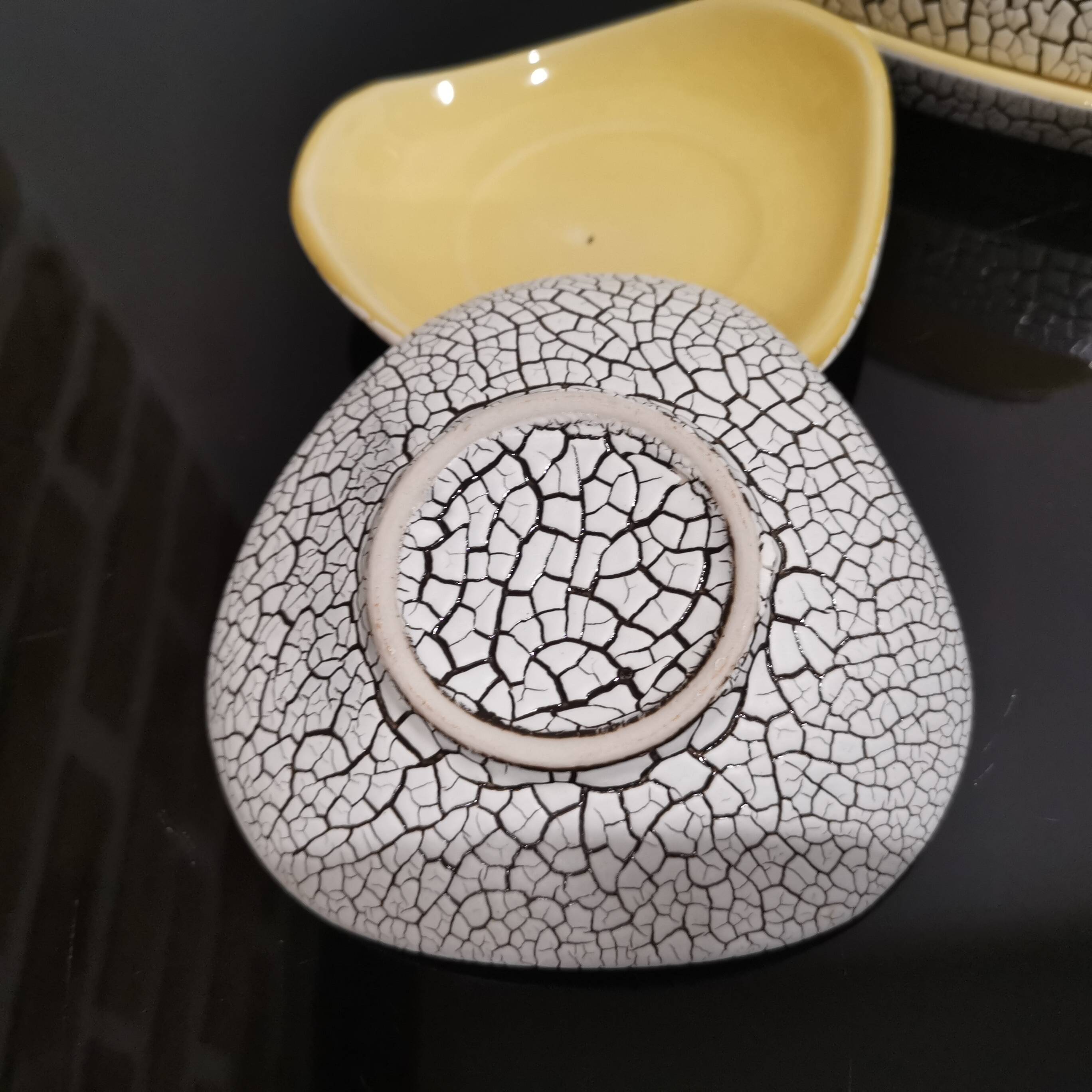 Cracked yellow Bat Trang tea set made in Vietnam