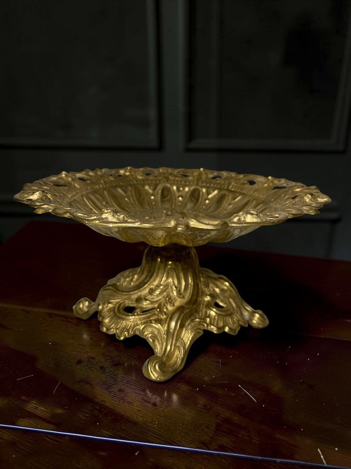 Footed fruit bowl in brass – relief mythological decoration – sty