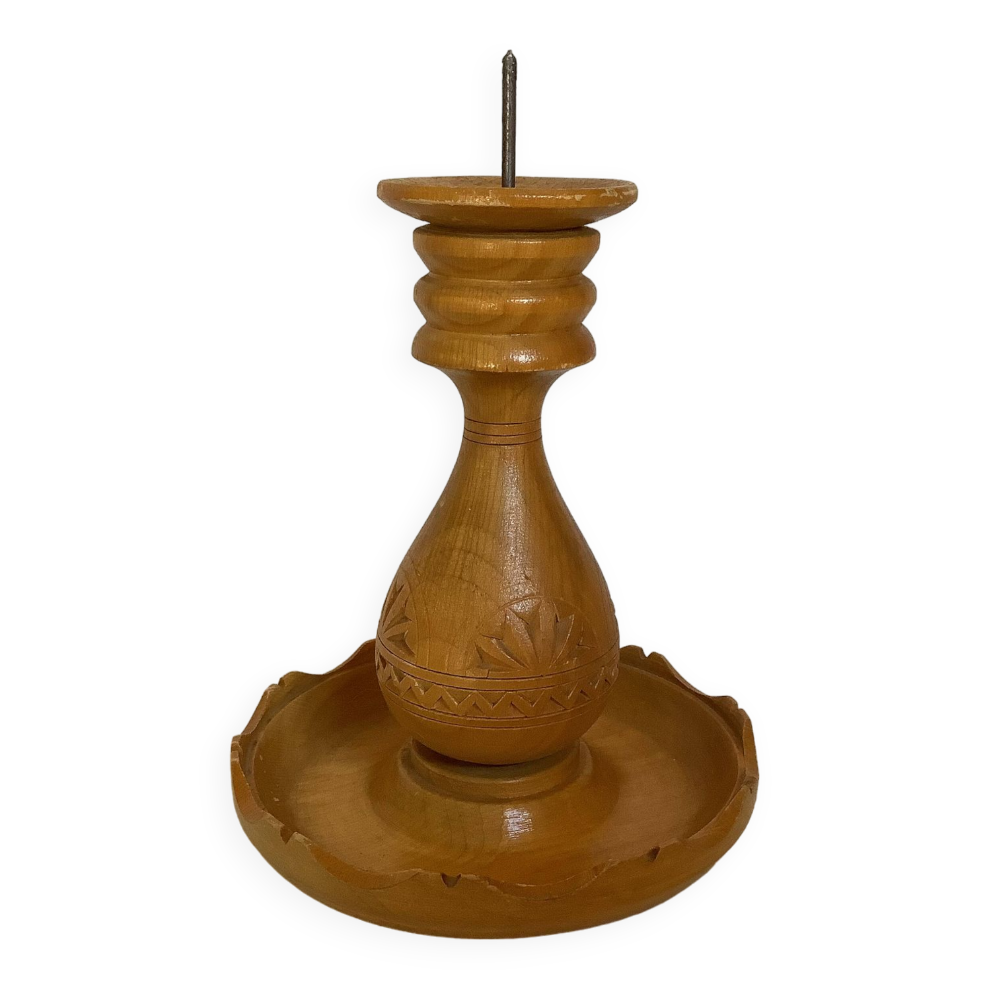 Carved wooden candle holder