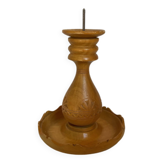 Carved wooden candle holder