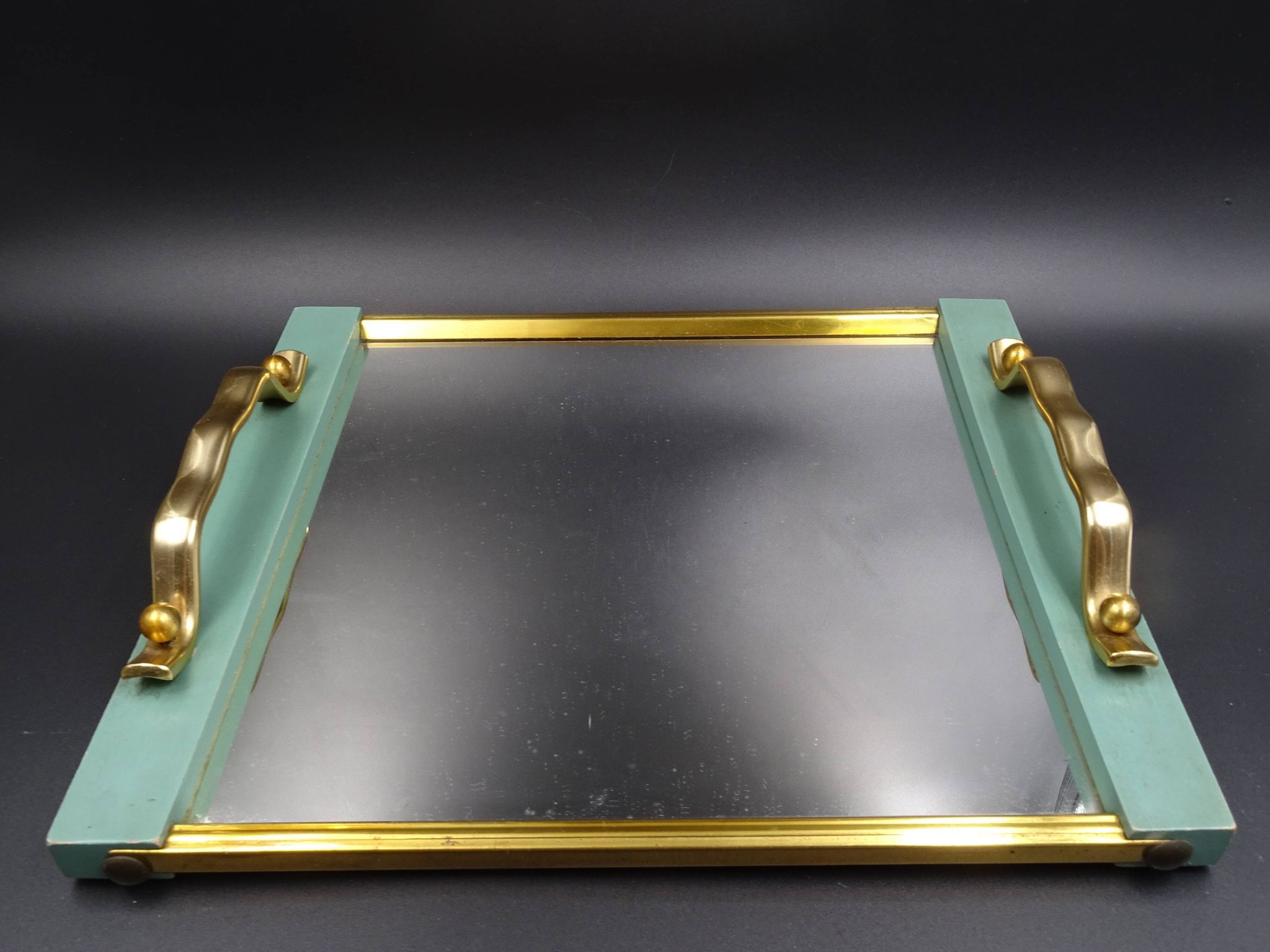 Plateau en bois métal et miroir vers 1950