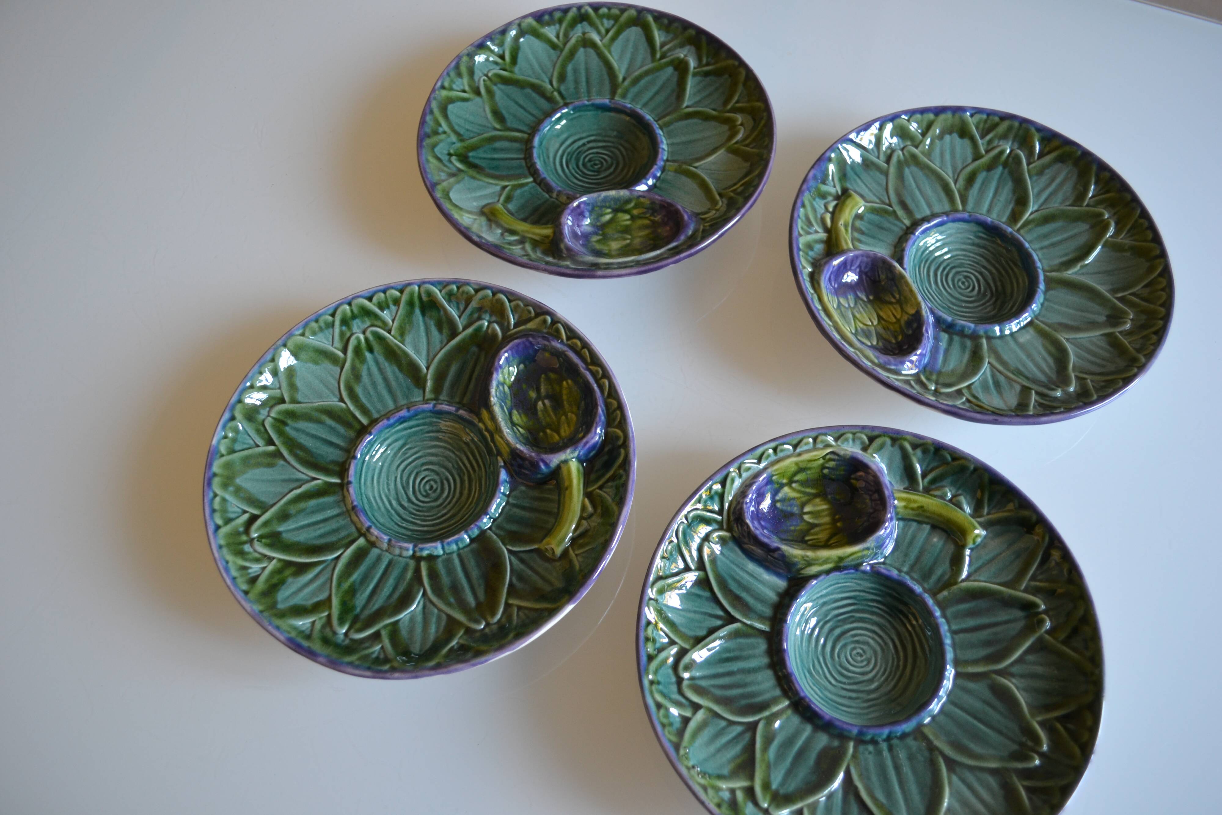 4 Vintage Barbotine Plates Artichoke Asparagus Table Decor Occasion