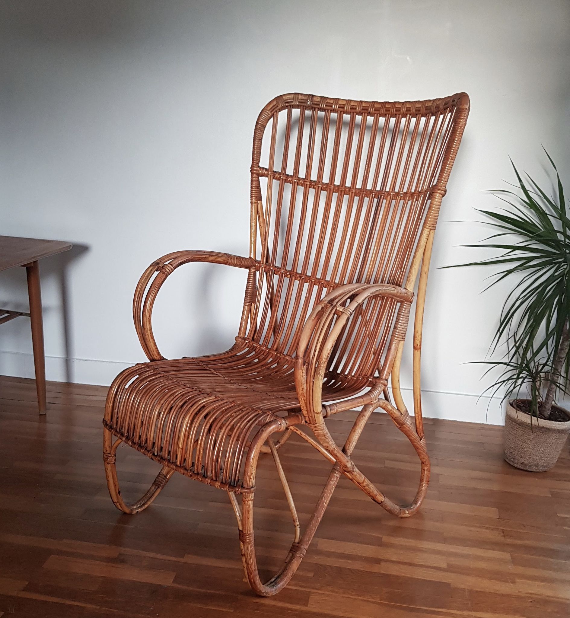 Large vintage rattan and bamboo armchair for Rohe Noordwolde 1950
