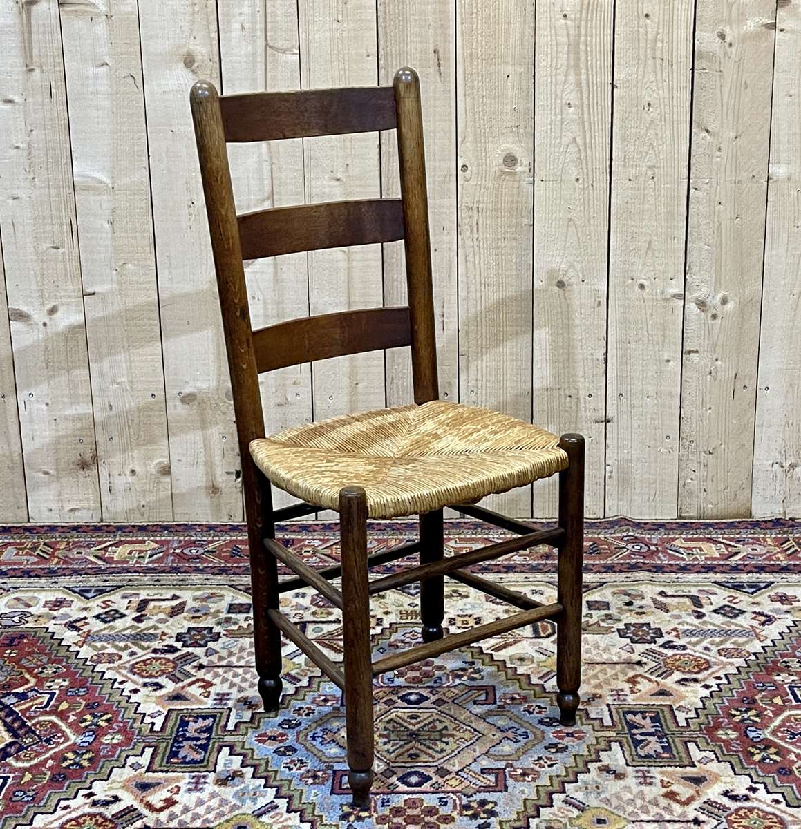 Suite of 8 oak chairs and straw seats - 1950s work