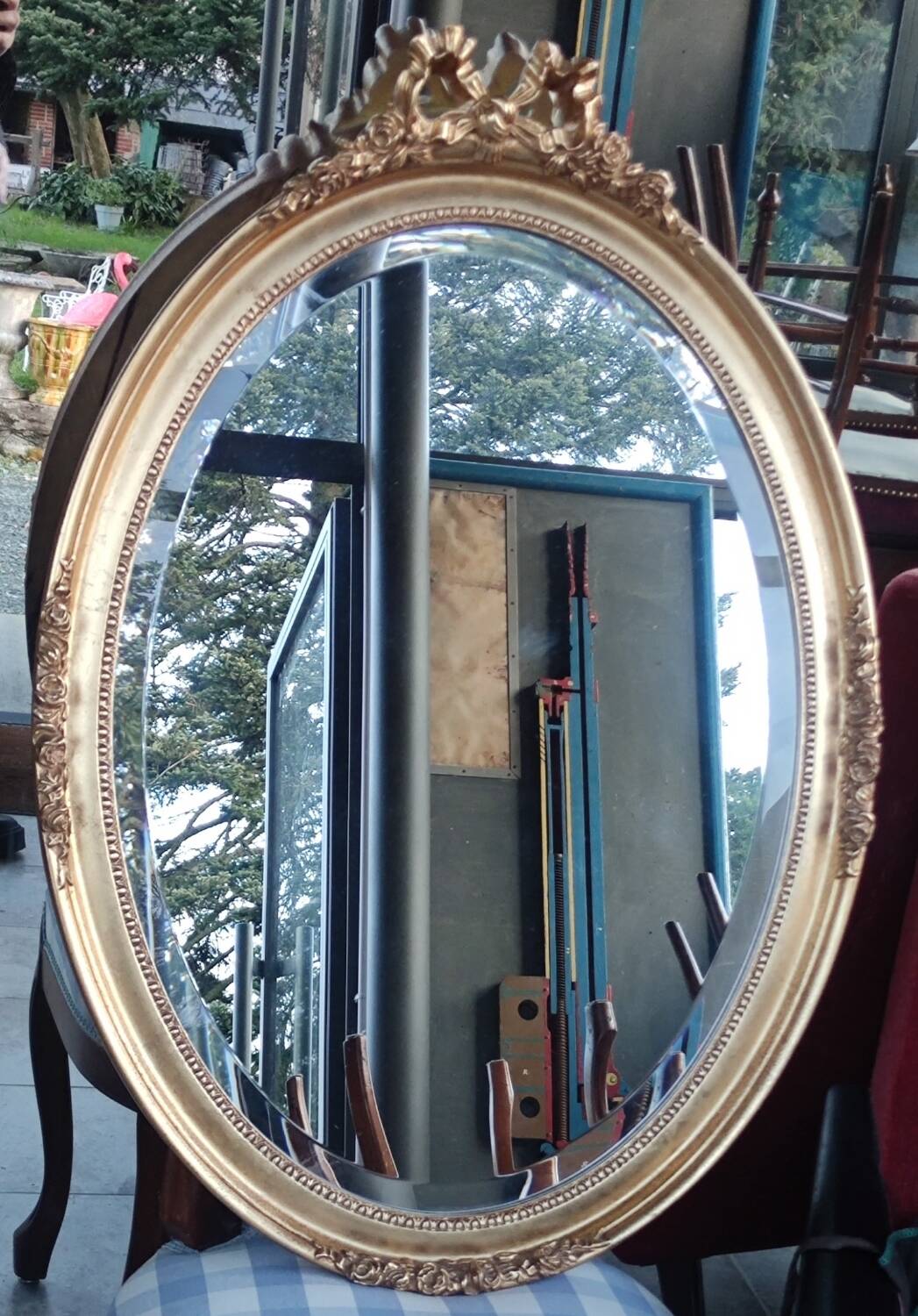 Ancien miroir biseauté stuck doré style Louis XVI