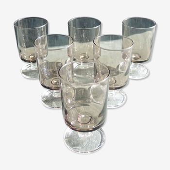 6 anciens verres à digestif luminarc fumé h7 cm