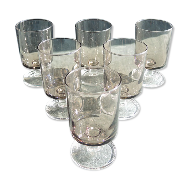 6 anciens verres à digestif luminarc fumé h7 cm