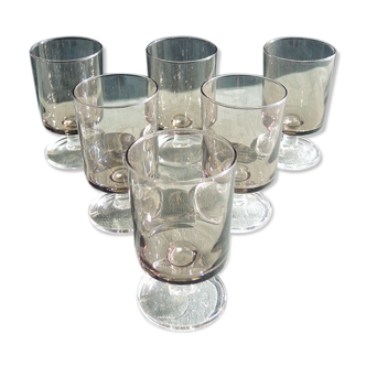 6 anciens verres à digestif luminarc fumé h7 cm