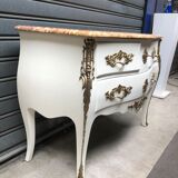 Curved chest of drawers white patina above marble louis XV style