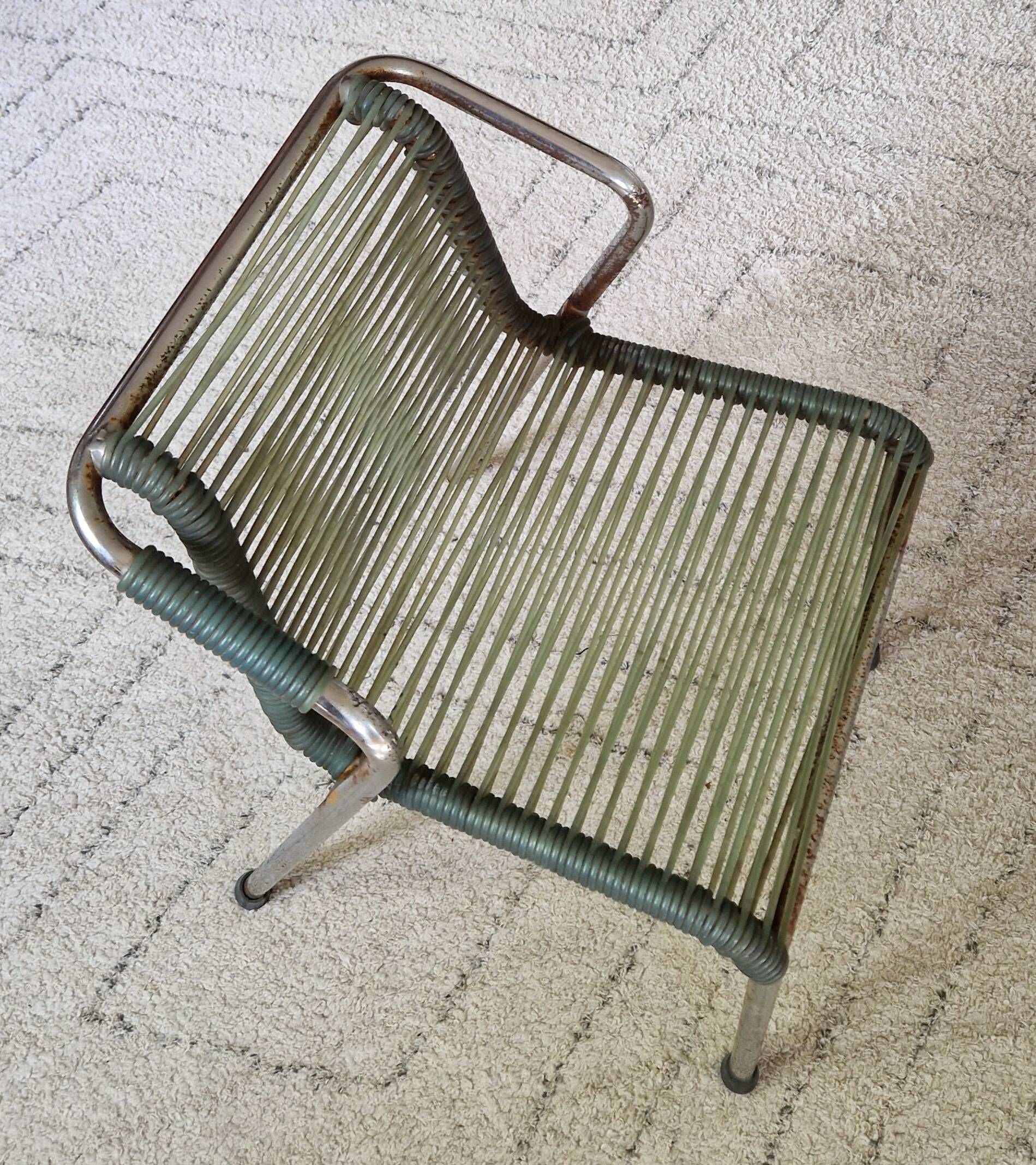 Chaise enfant scoubidou métal vintage 1970