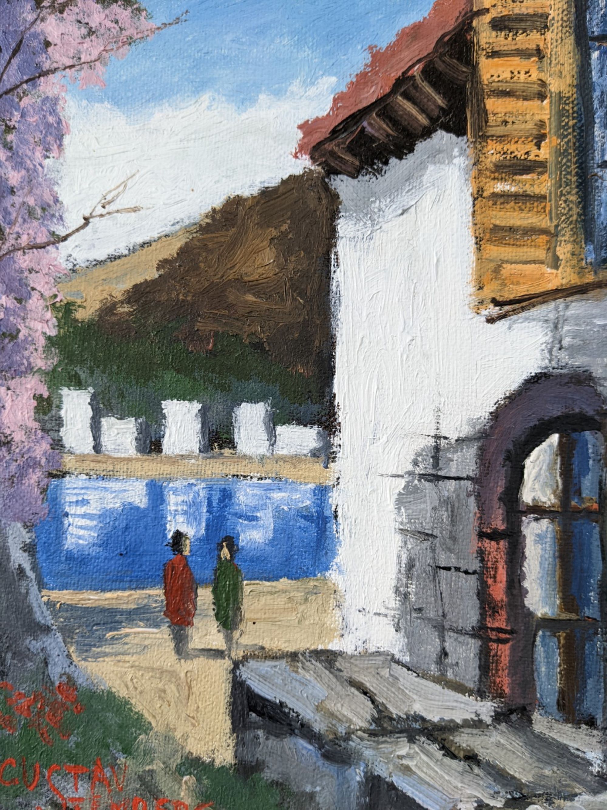 Modern swedish "the lake" tenerife landscape, framed oil painting