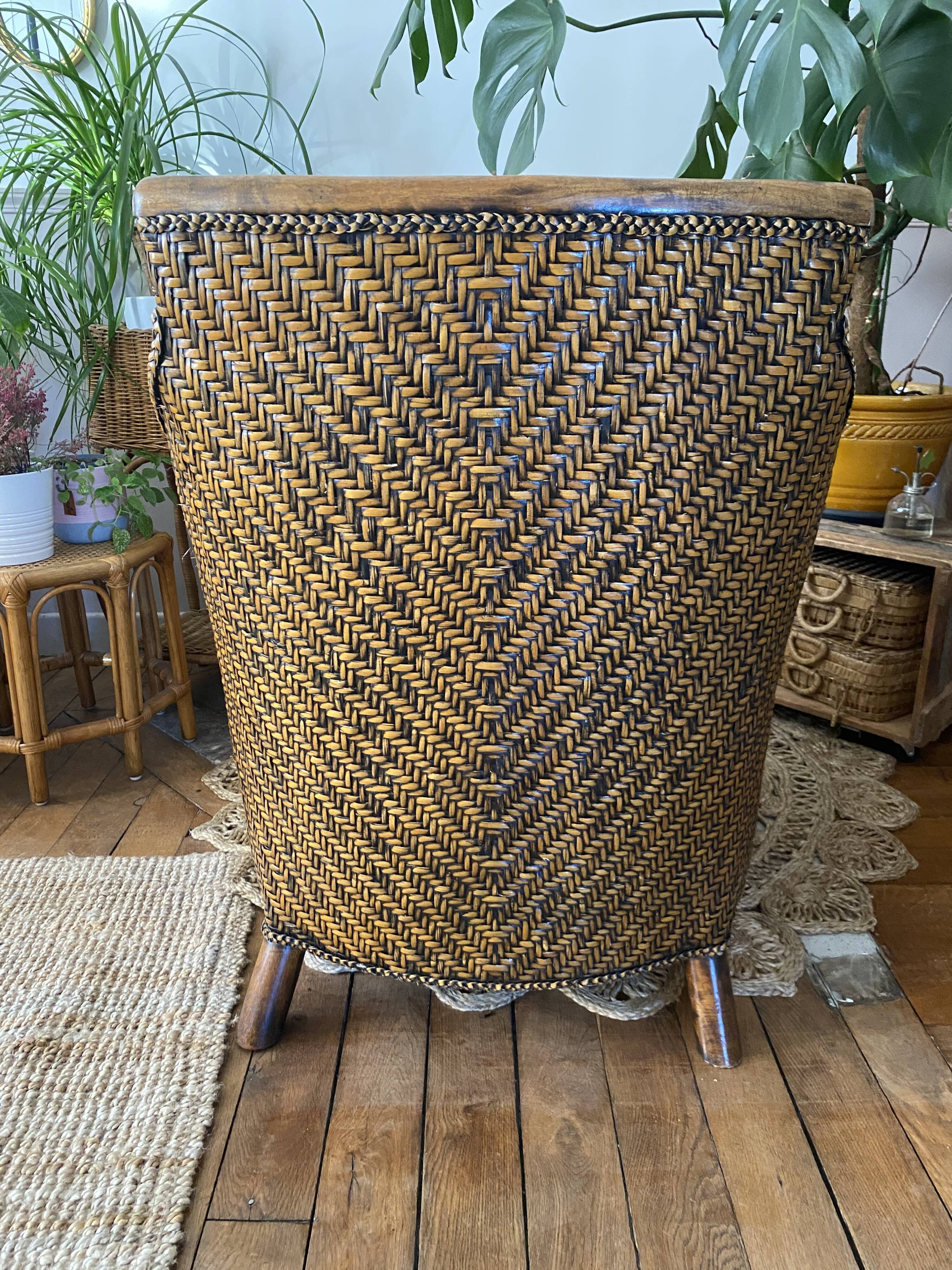 Fauteuil en rotin tressé vintage