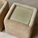 Pair of bedside tables, beige corduroy & glass