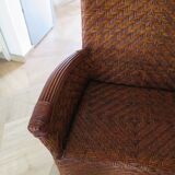 Two-seater banquette in woven rattan, wood and bamboo, 1980s.