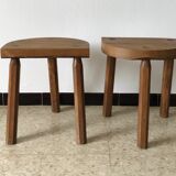 2 tabourets tripode en chêne années 60