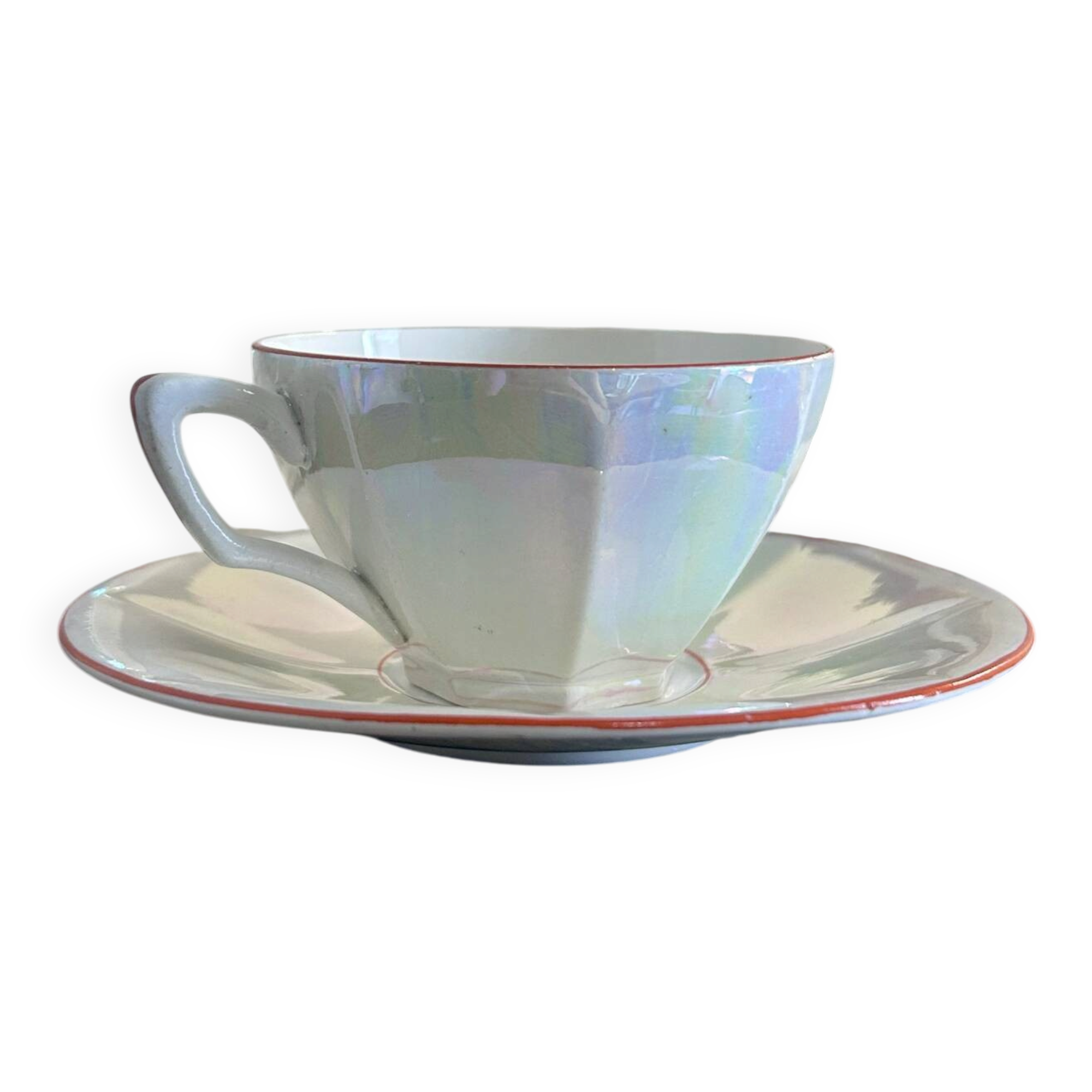 Iridescent vintage coffee service Digoin Sarreguemines