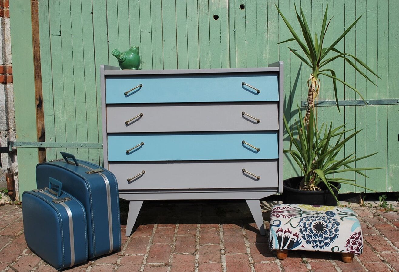 Renovated blue vintage chest of drawers