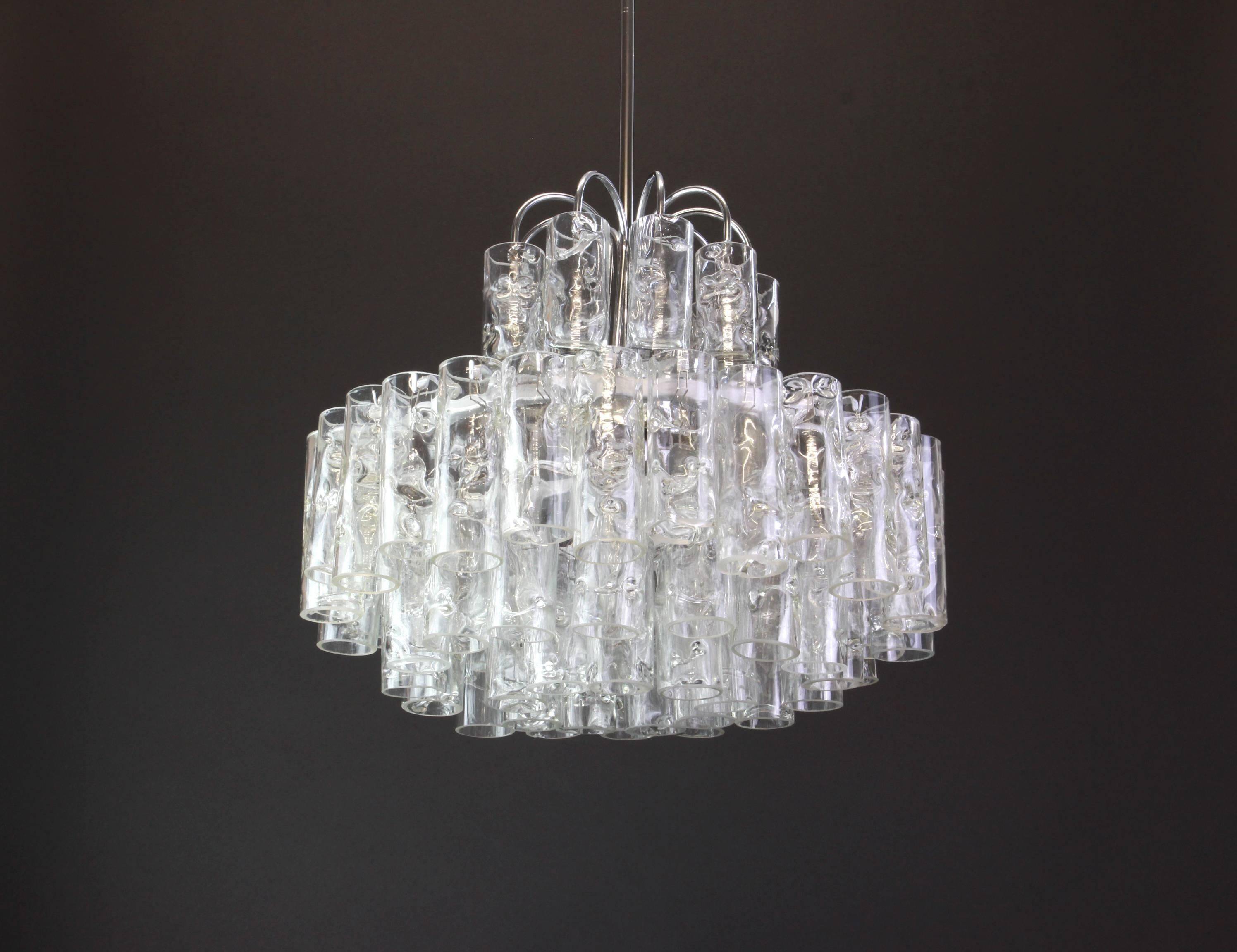 Superb glass tube chandelier in Murano ice by Doria, Germany, 1960s.