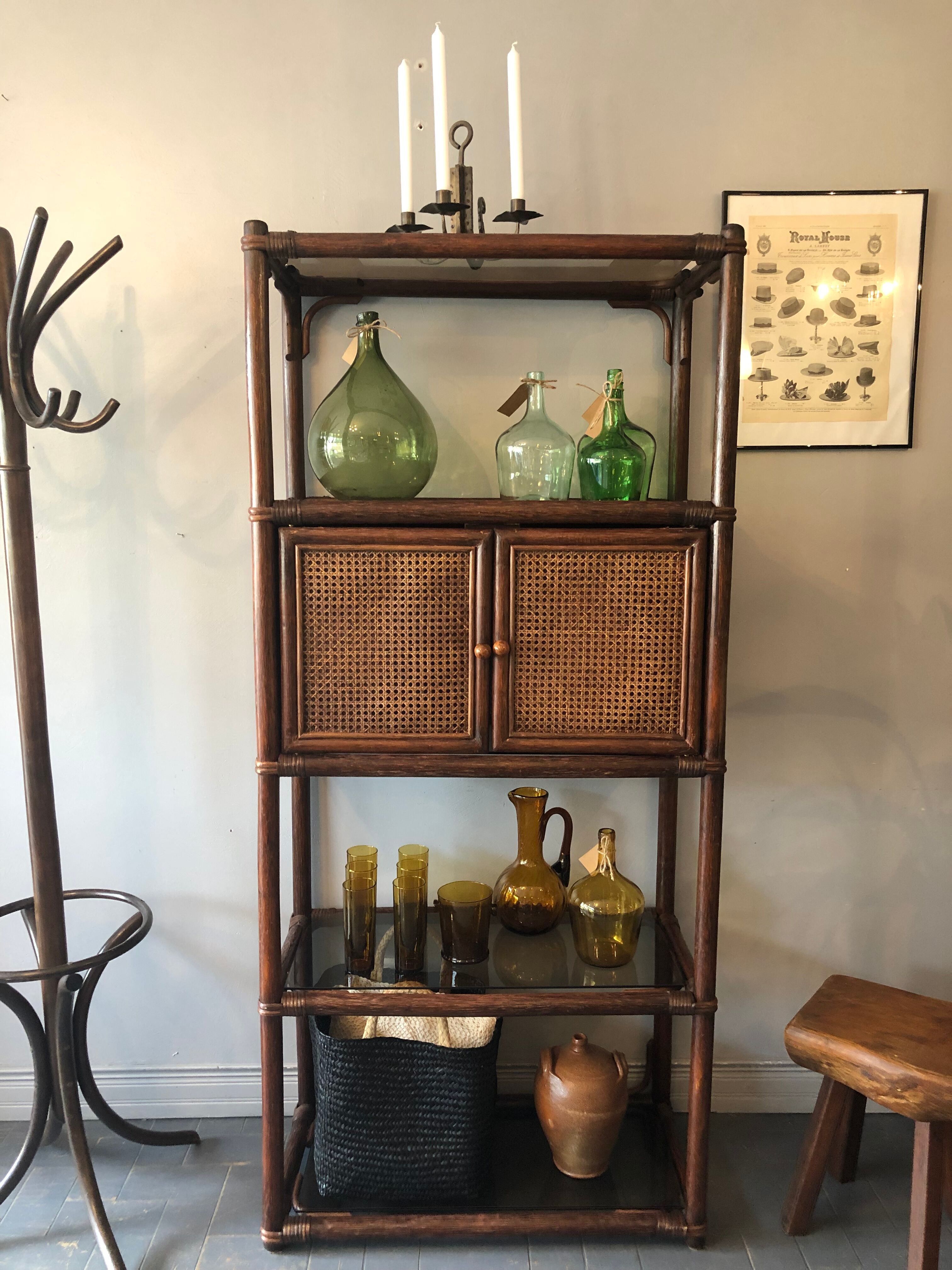 Bamboo and rattan bookcase 70s-80s